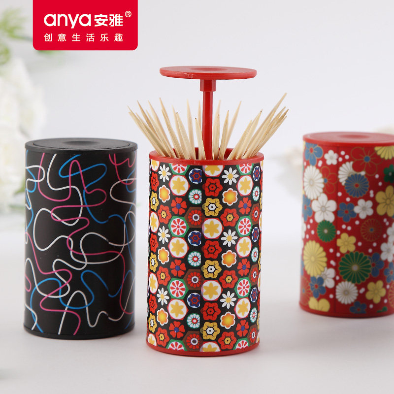 Anja Creative Fashion Dental Sign Cylinder Automatic Press Style Carnival of Living Room High-end Portable Toothpick Box