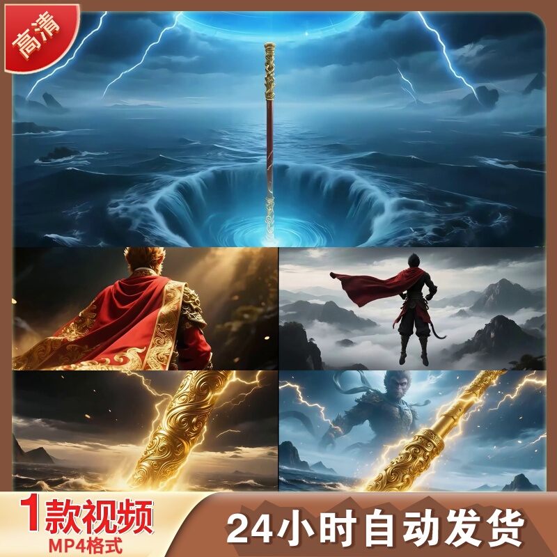 Golden Cudgel Mythical Hero Special Effects Flame Somersault Cloud Demon Black Wukong Journey to the West Battle 4K High-Definition Video Footage