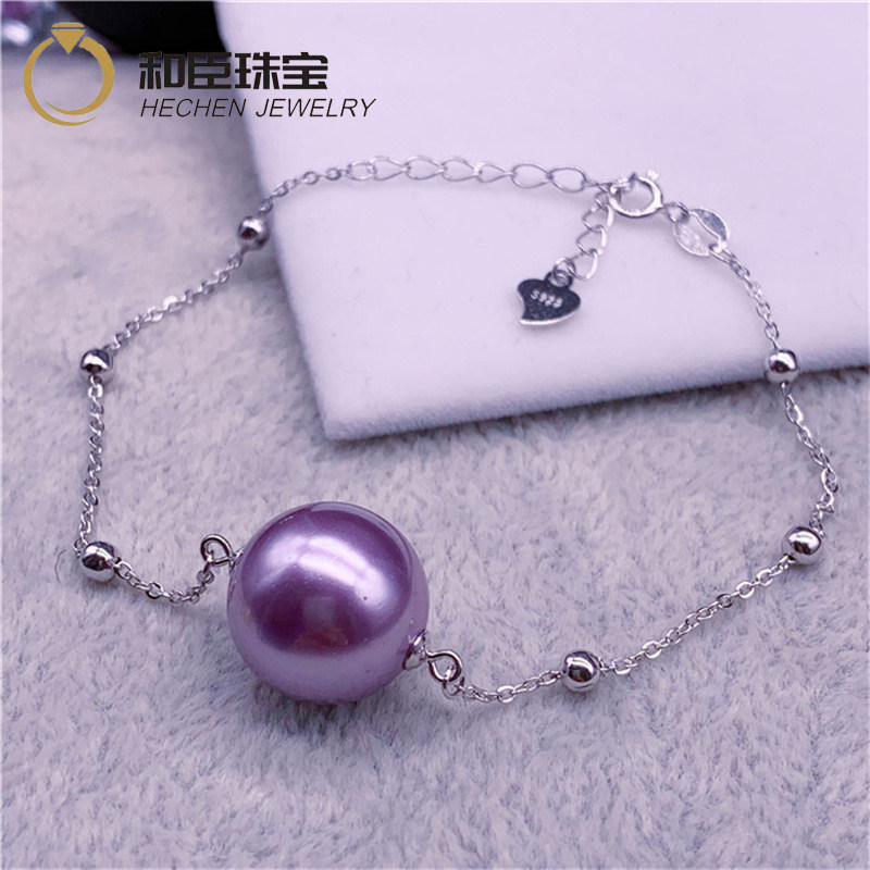 925 pure silver 18K bag gold bright light natural fresh water pearl powder handmade pearl bracelet ornament to send girlfriend to mother