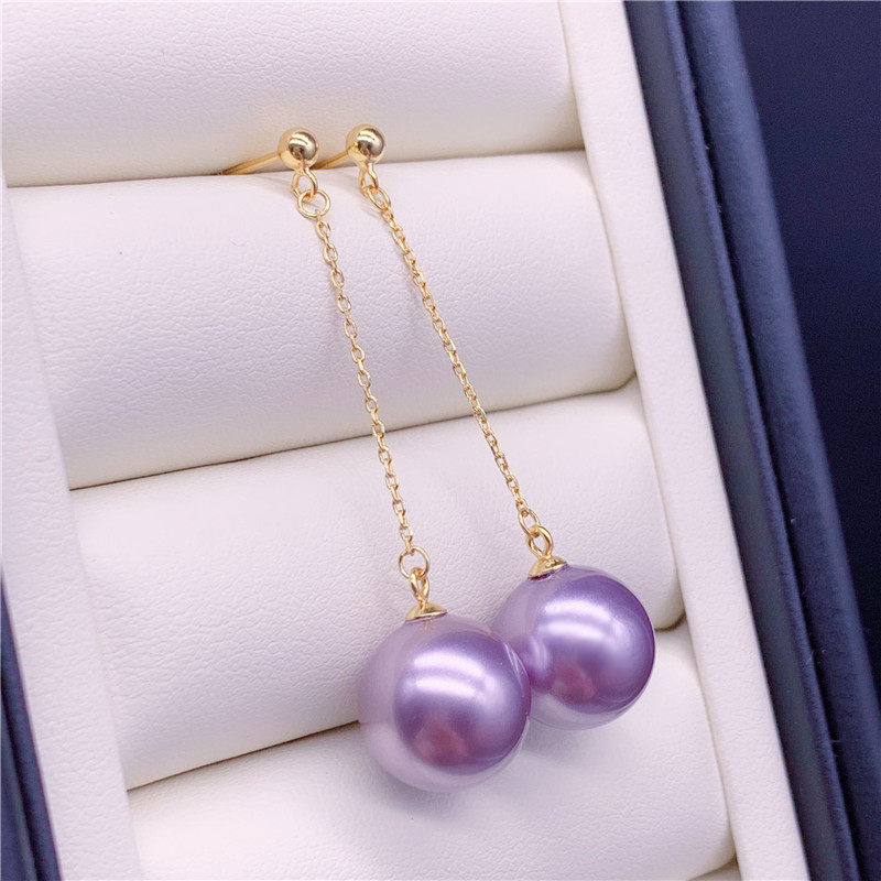 New natural freshwater pearl earrings earpins women's white gold round long version earrings fashion earrings 14k bag