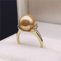 Nanyang Golden Pearl Pearl Ring hand ornaments sea water Pearl round 925 sterling silver diamond opening ring female