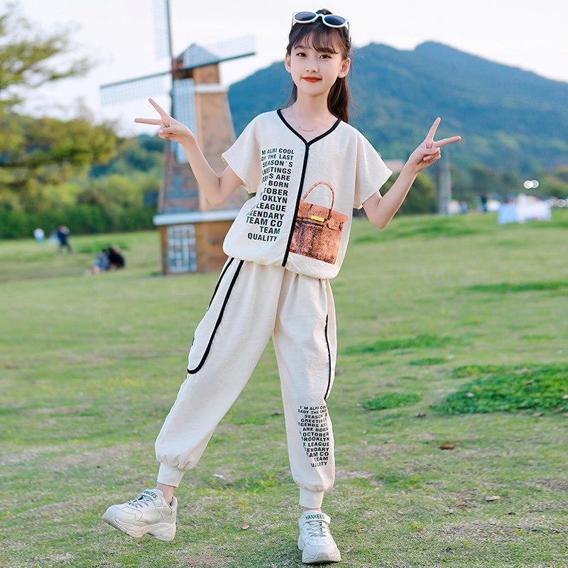 Next Inss Girls Short Sleeve Suite 2022 Summer New Children's Yankee Casual Children's Two Pieces