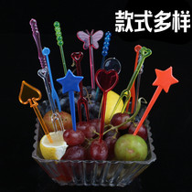 Disposable fruit sign plastic fruit Fork Transparent bamboo fork food fork OK fork milk tea shop snack pick toothpick