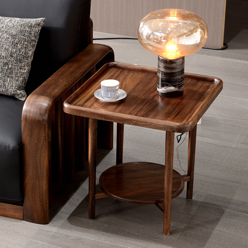 Black walnut all solid wood corner table square coffee table Italian minimalist modern living room sofa side table living room small coffee table