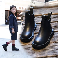 Martens, челси, кожаные демисезонные детские короткие сапоги, черные ботинки, из натуральной кожи