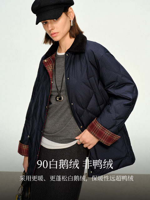 Cokeya/Retro Barn Style~90 White Goose down Workwear Round Neck Mid-Length Lightweight down Jacket for Women Winter