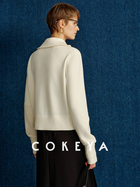 Cokeya/Store's Best Quality~60-Count Four-Needle Fine-Spun Merino Wool Short Long-Sleeve Knit Cardigan for Women, Spring