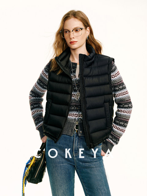 Light and warm ribs down ~M1U series 90 white goose down light and thin stand-up collar down vest for women in winter