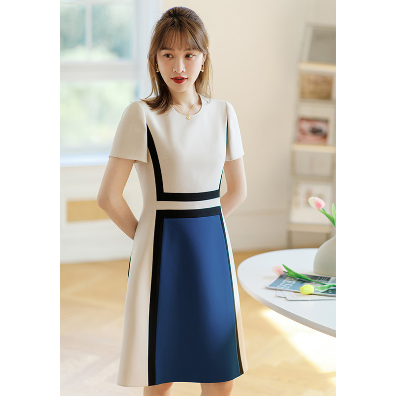 En light luxury customization The slimming art of geometric color blocks is simple and not simple~ Japanese acetate commuter dress