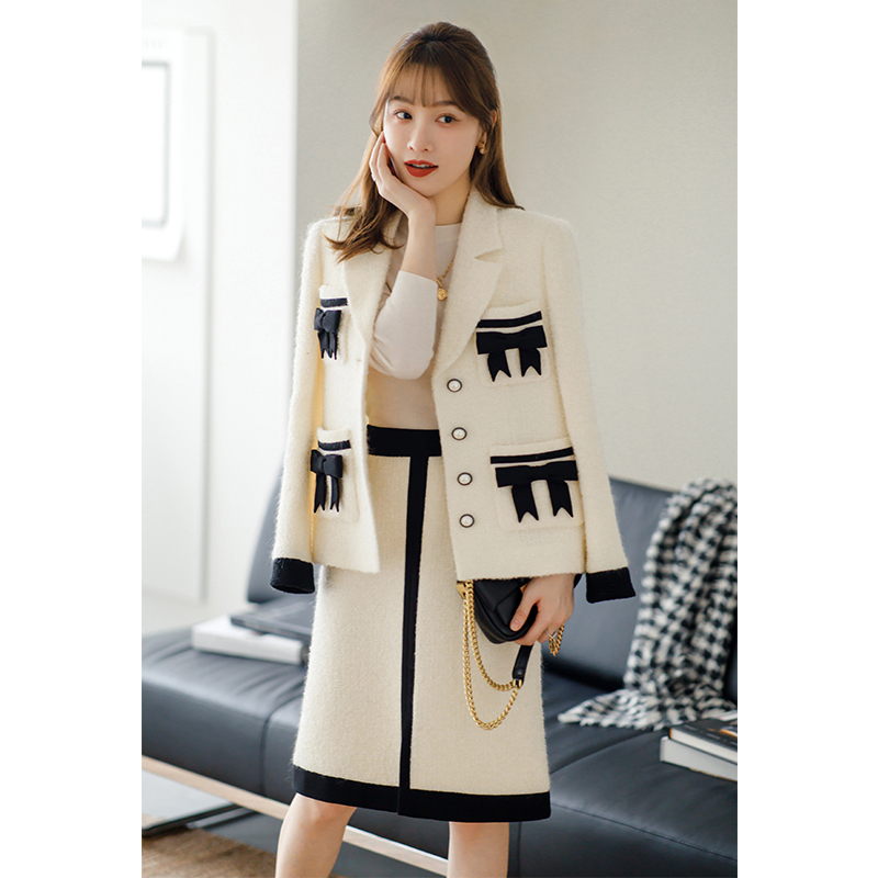 En luxurious custom gentle quartile sweet ~ playful butterfly bow fluffy wool coat coat suit