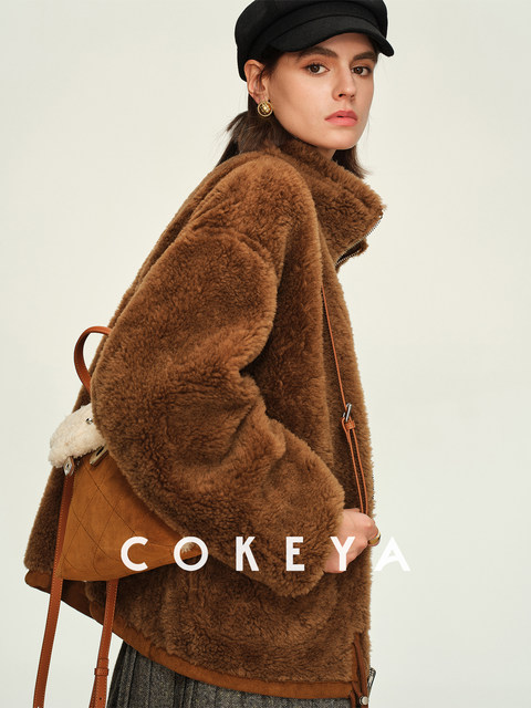 Cokeya/Coffee-Colored Melard~ Suede Lambskin Fur Integrated Reversible Thickened Fur Jacket for Women