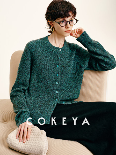 Cokeya/Store's Best Quality~100% Thick Floral Yarn Cashmere Round Neck Long-Sleeve Knitted Cardigan for Women, Spring Sweater