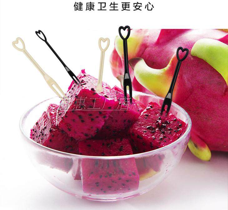 Fruit fork Transparent fork Disposable plastic fork Heart-shaped colored fruit stick Plastic transparent fork Fruit stick