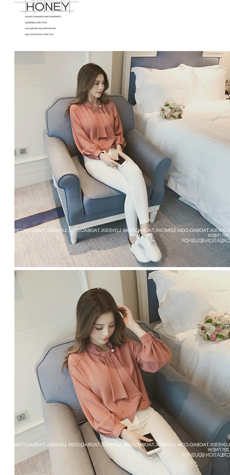 Mùa xuân 2019 mới Han Fan Lantern tay áo sơ mi voan lỏng phía dưới áo sơ mi trắng nữ dài tay áo đứng cổ áo mỏng quần áo công sở nữ