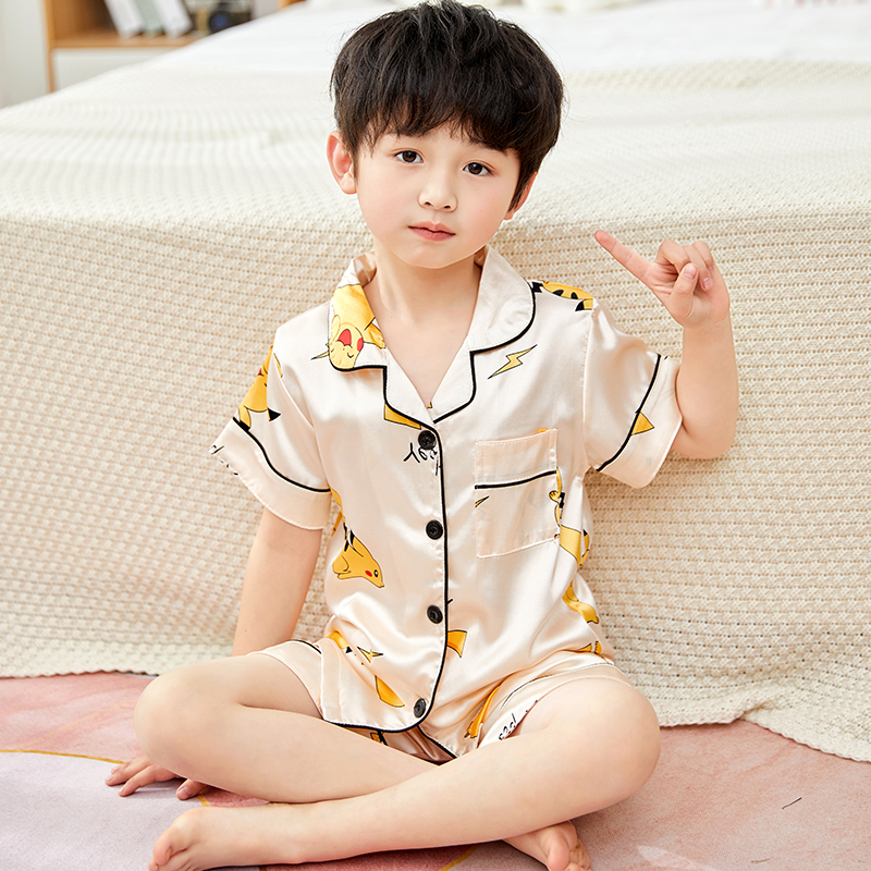 South Korean Children's Ice Sleeper Boy Summer Sleeve Boy Silk Summer Baby Air Conditioning Home Clothes