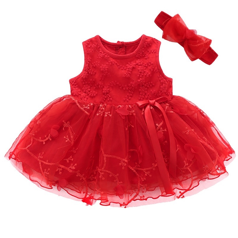 South Korean baby princess dresses summer red female baby birthday gown birthday gown full moon 100 days foreign dress