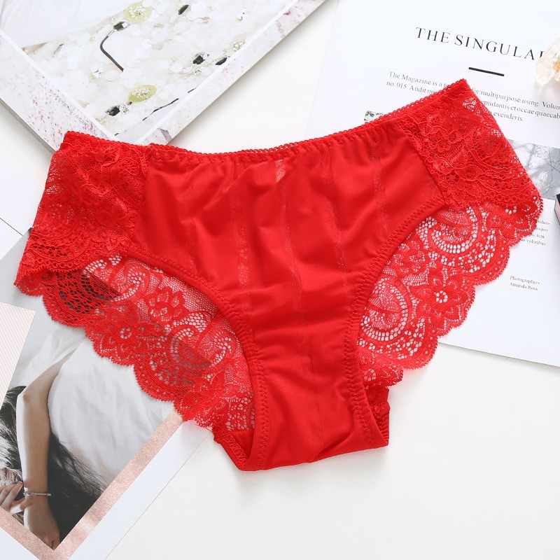 Low-rise woman women's safety pants festive simple life year one-piece red panties female lace 2019 big red