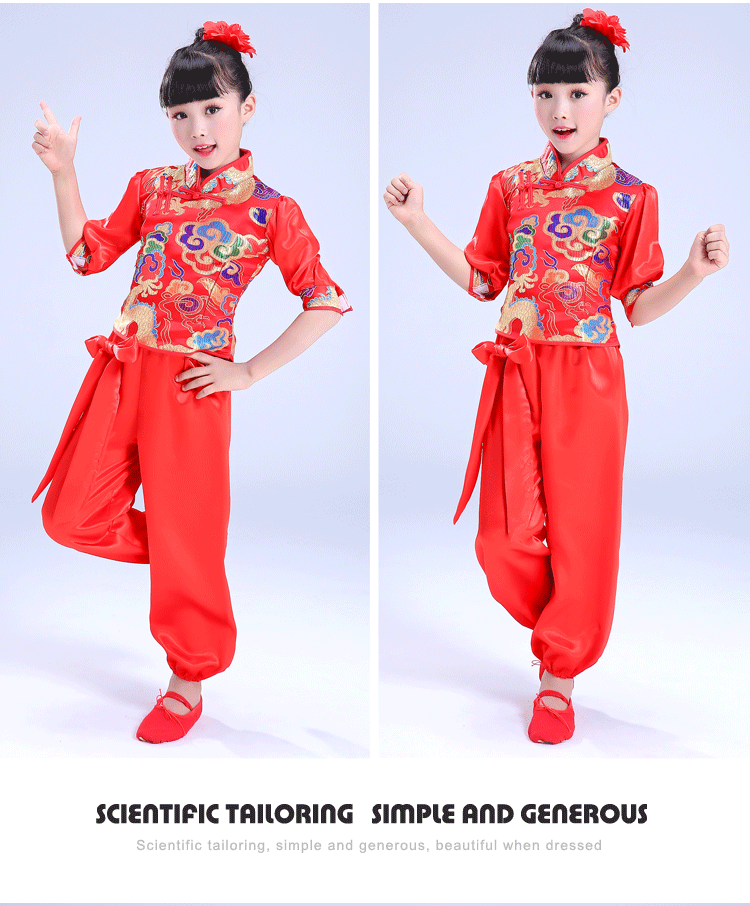 Trẻ em mở bài hát khiêu vũ lễ hội đỏ cho bé trai và bé gái Tiếng trống theo phong cách Trung Quốc kinh doanh quần áo trẻ em