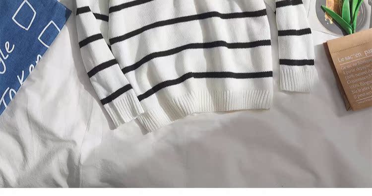 Mùa thu Nhật Bản nhỏ áo len sọc mới nam và nữ lỏng lẻo áo len thêu áo len xu hướng sinh viên áo len hoodie nam