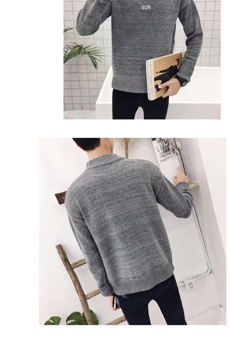 Áo len nửa cổ nam rộng cổ tròn áo thun mùa thu và mùa đông Áo len nam dài tay 2018 phiên bản Hàn Quốc mới của áo len thủy triều áo len nam cổ tim