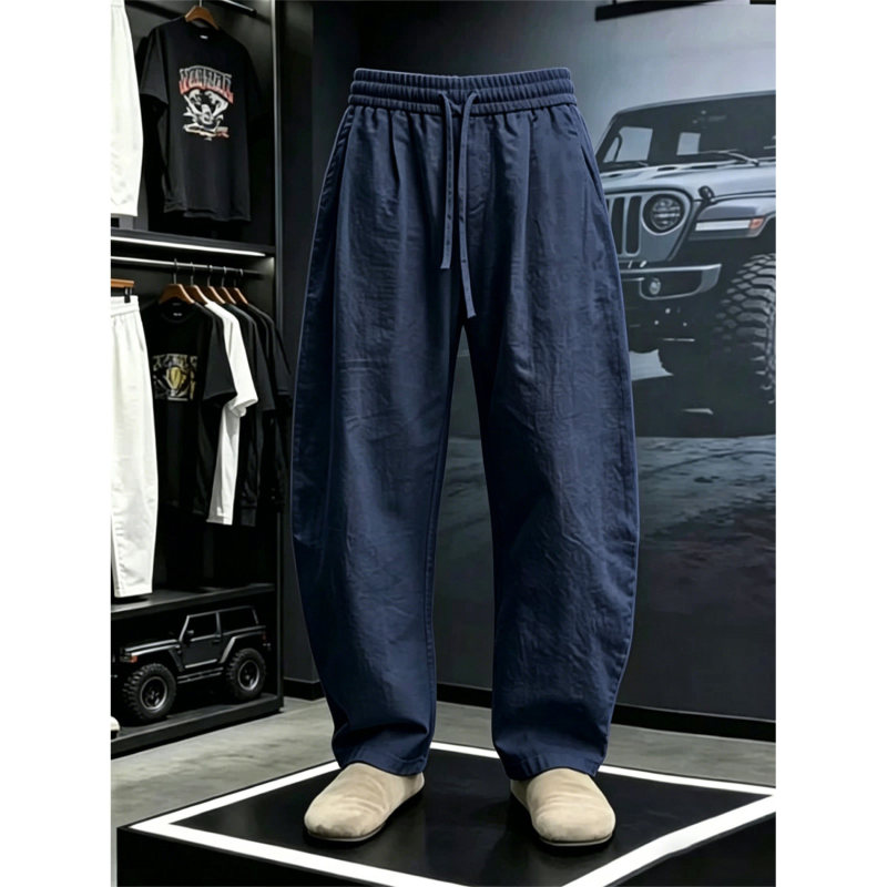 Navy Blue Cotton-Linen Quick-Dry Curved-Leg Pants for Men, Summer Thin Breathable Ice Silk Linen Wide-Leg Pants, Loose Straight-Leg Casual Pants Navy Blue Cotton-Linen Quick-Dry Curved-Leg Pants for Men, Summer Thin Breathable Ice Silk Linen Wide-Leg Pants, Loose Straight-Leg Casual Pants