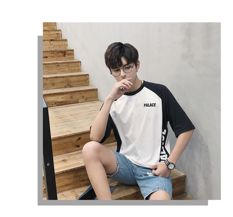 Ulzzang ngắn tay của nam giới lỏng lẻo vài năm điểm tay áo nửa-shirt Hàn Quốc phiên bản của xu hướng sinh viên Harajuku t-shirt bf gió áo sơ mi