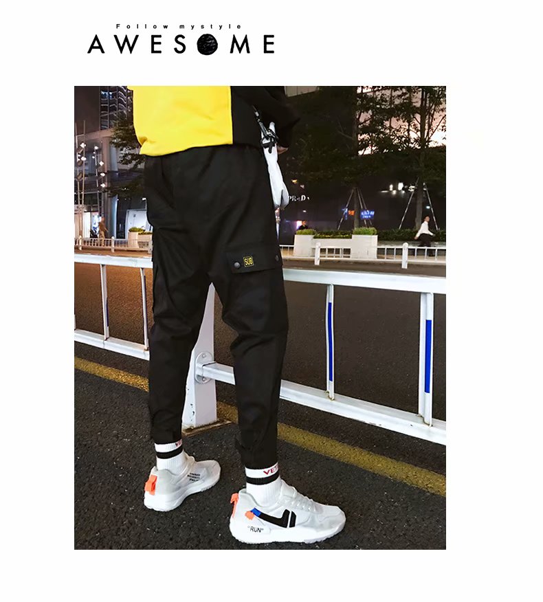 Quần yếm nam Velcro chân chín quần lỏng lẻo quần hip-hop chân Nhật Bản thương hiệu quần thủy triều thường quần giữ nhiệt nam