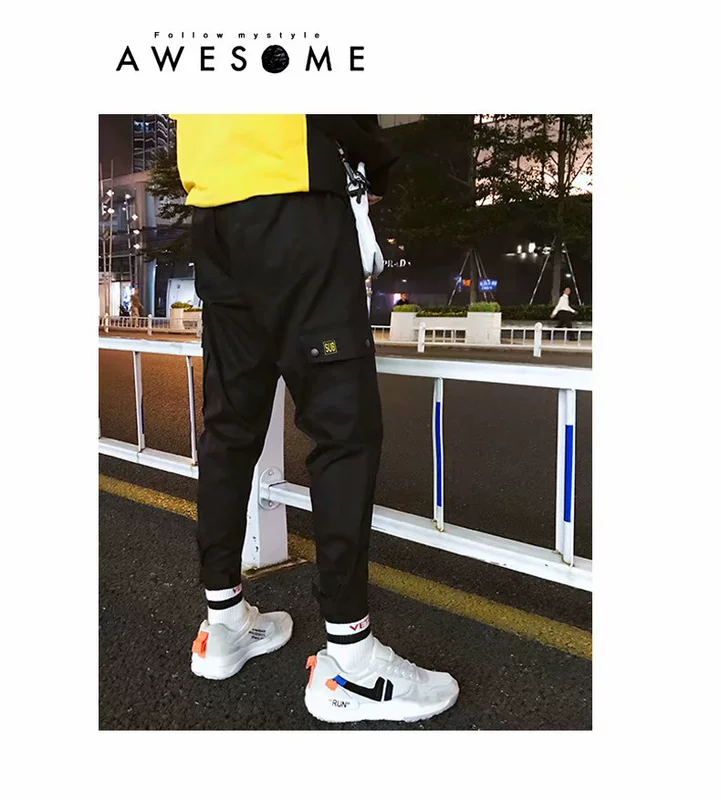 Quần yếm nam Velcro chân chín quần lỏng lẻo quần hip-hop chân Nhật Bản thương hiệu quần thủy triều thường
