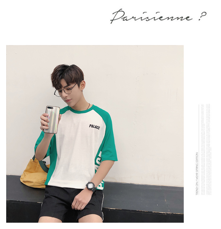 Ulzzang ngắn tay của nam giới lỏng lẻo vài năm điểm tay áo nửa-shirt Hàn Quốc phiên bản của xu hướng sinh viên Harajuku t-shirt bf gió áo sơ mi