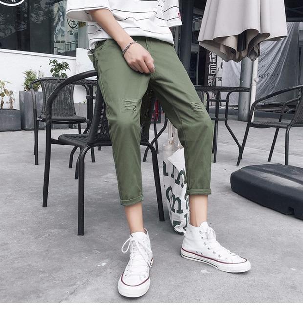 Mùa hè phần mỏng lỗ chín điểm quần âu nam phiên bản Hàn Quốc của xu hướng dụng cụ quần harem Quần chân váy hoang dã quần áo nam cao cấp