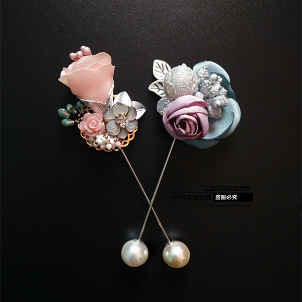 Korean version of handmade fabric flower rhinestone brooch dress pin buckle wild corsage one word small black clip accessories women