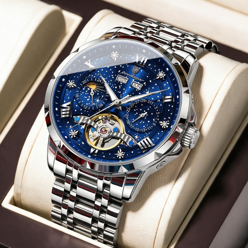 Swiss Galaxy Commander Men's Watch Starry Sky Mechanical Watch Fully Automatic Waterproof Multi-Function Perpetual Calendar Men's Watch