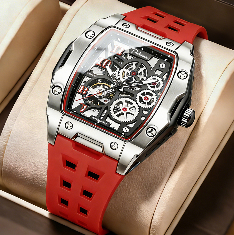Richard Mille Carbon Fiber Men's Watch Mechanical Watch Fully Automatic Skeleton Barrel-Shaped Waterproof Men's Watch Large Dial