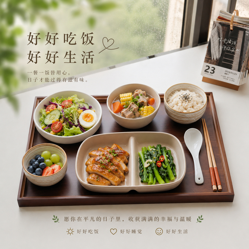 Korean-Style 8-Piece Tableware Set for One Person, Divided Plate, Bowl, and Cup Combination, Creative and Simple for Home Use with Tray