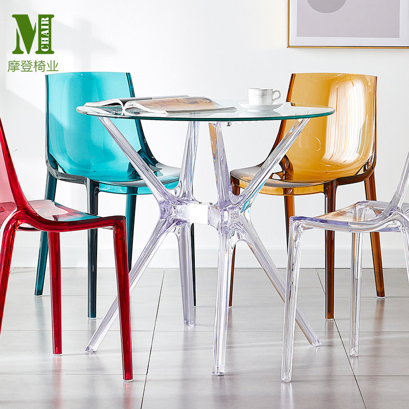 Nordic dining table acrylic transparent tempered glass round table home simple modern negotiation table cafe table and chair