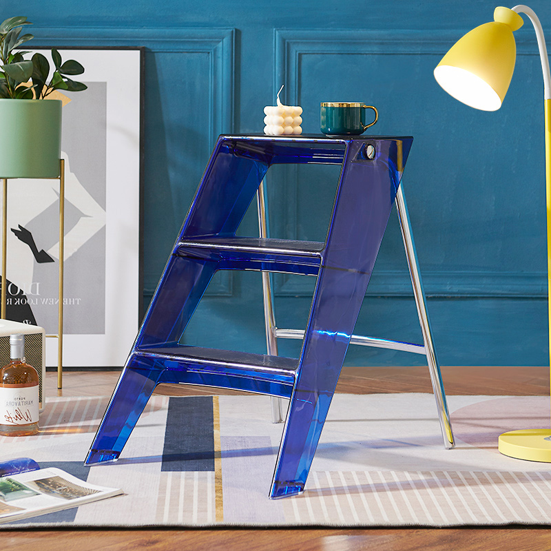 ins Nordic transparent acrylic folding ladder Home telescopic creative three-step anti-slip multifunctional den high stool