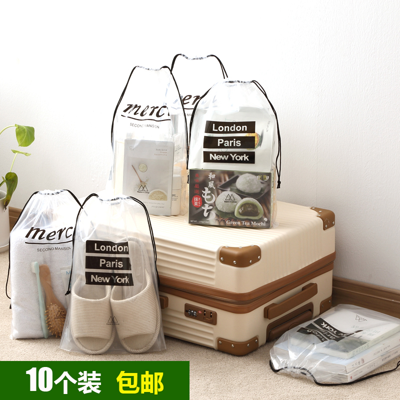 Transparent travel storage bag waterproof shoes travel must-have women's drawstring bag clothes drawstring bag shoe bag