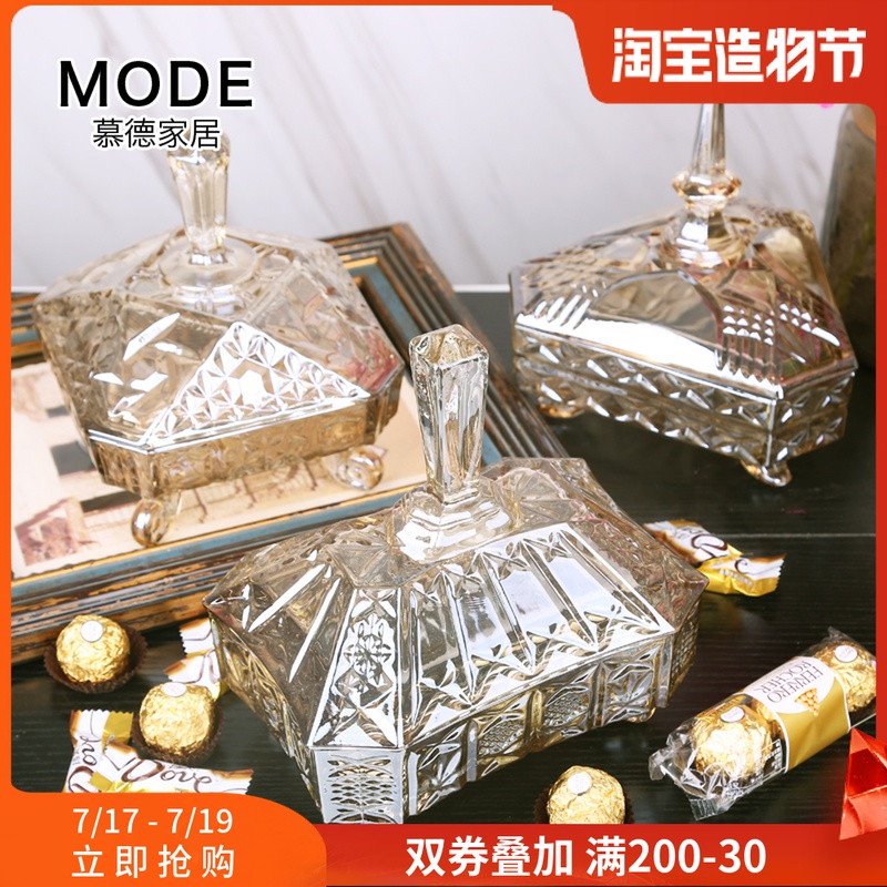 European luxury crystal glass sugar jar Storage jar Dried fruit candy snack jar with lid Large coffee table decorative decoration