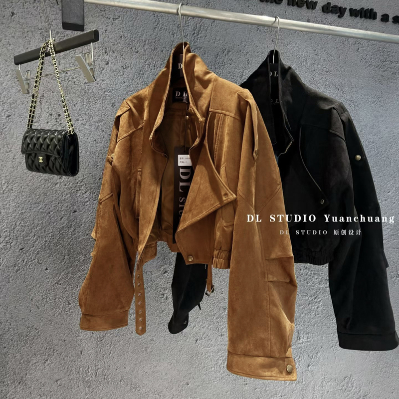 High-End Relaxed Cool Retro Style Lapel Suede Jacket for Women, New Autumn Loose Short Jacket Motorcycle Jacket High-End Relaxed Cool Retro Style Lapel Suede Jacket for Women, New Autumn Loose Short Jacket Motorcycle Jacket