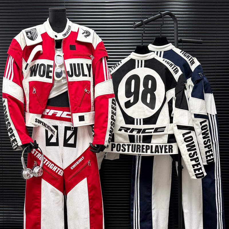 Motorcycle-Style Cool Structured Letter Design Embroidered Color-Block Racing Jacket for Women, Spring and Autumn Short Jacket