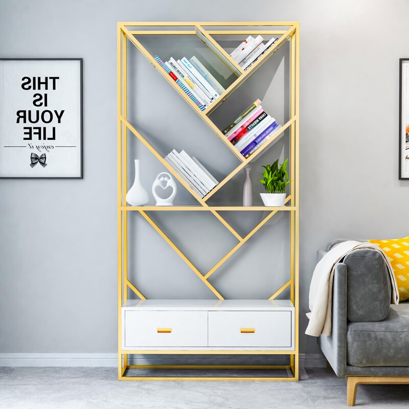 Iron Art Shelf Living Room Partition Wall Corner Multilayer Floor Landing Partition Cabinet Bedroom Containing Cabinet Office Iron Art Bookshelf