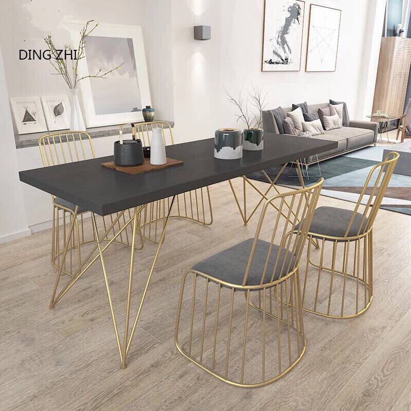 Nordic Golden Solid Wood Dining Table And Chairs Furniture Combination Modern Minima Small Household Meeting Negotiation Table And Chairs Combination