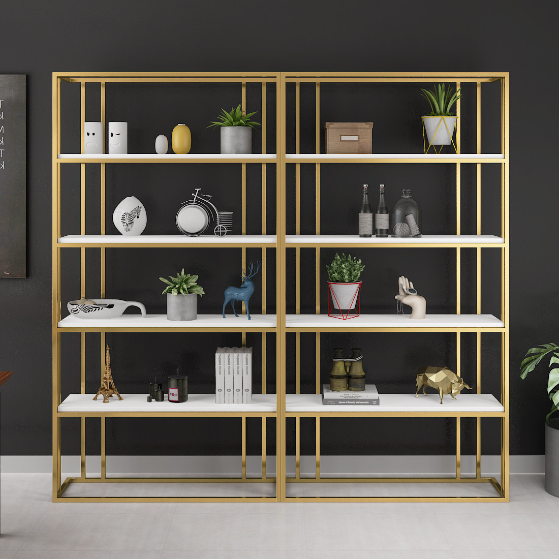 Modern Simple Iron Art Shelf On Floor Golden Nordic Bookshelves Creative Shelf Living Room Cubicle Display Case