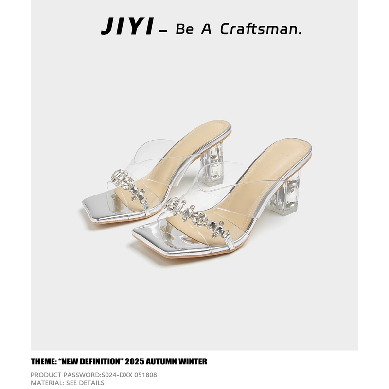 Jianyi 2026 Summer New Style Silver Transparent Rhinestone Open-Toe Sandals for Women with Chunky High Heels Jianyi 2026 Summer New Style Silver Transparent Rhinestone Open-Toe Sandals for Women with Chunky High Heels
