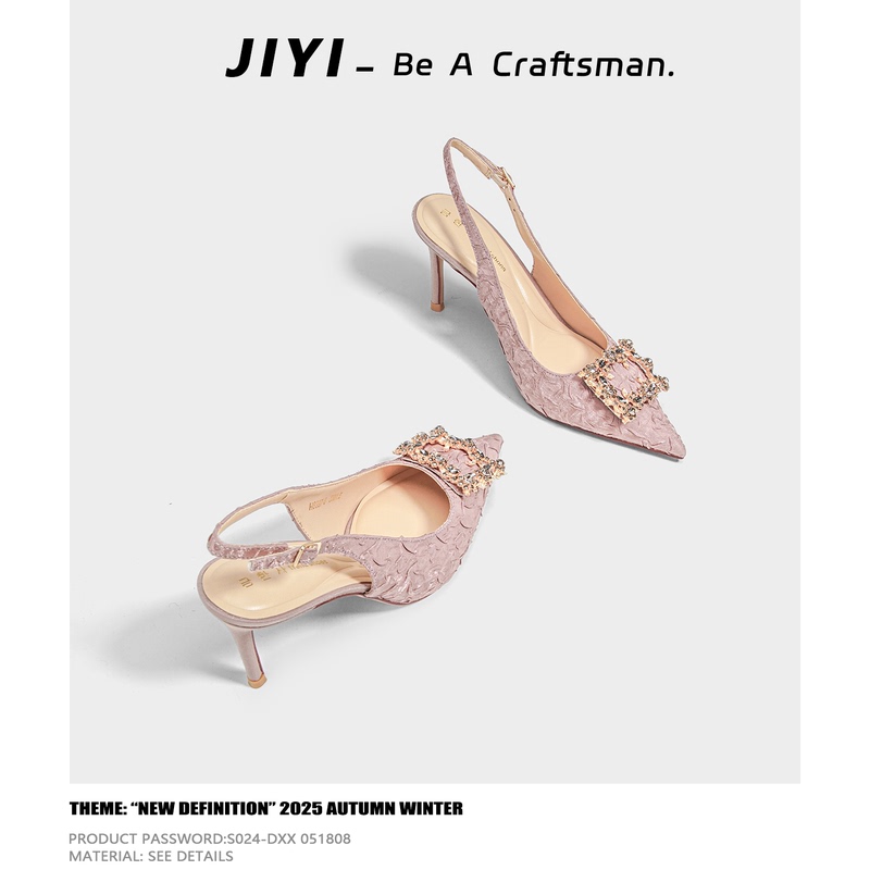 Jianyi High-End Chanel-Style Rhinestone Satin Sandals for Women, Comfortable and Versatile, Stunning Thin-Heeled High Heels