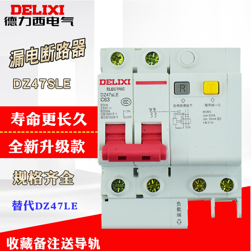 Delixi leakage circuit breaker protector household small leakage protection switch DZ47sLE 2P 32A40A63A
