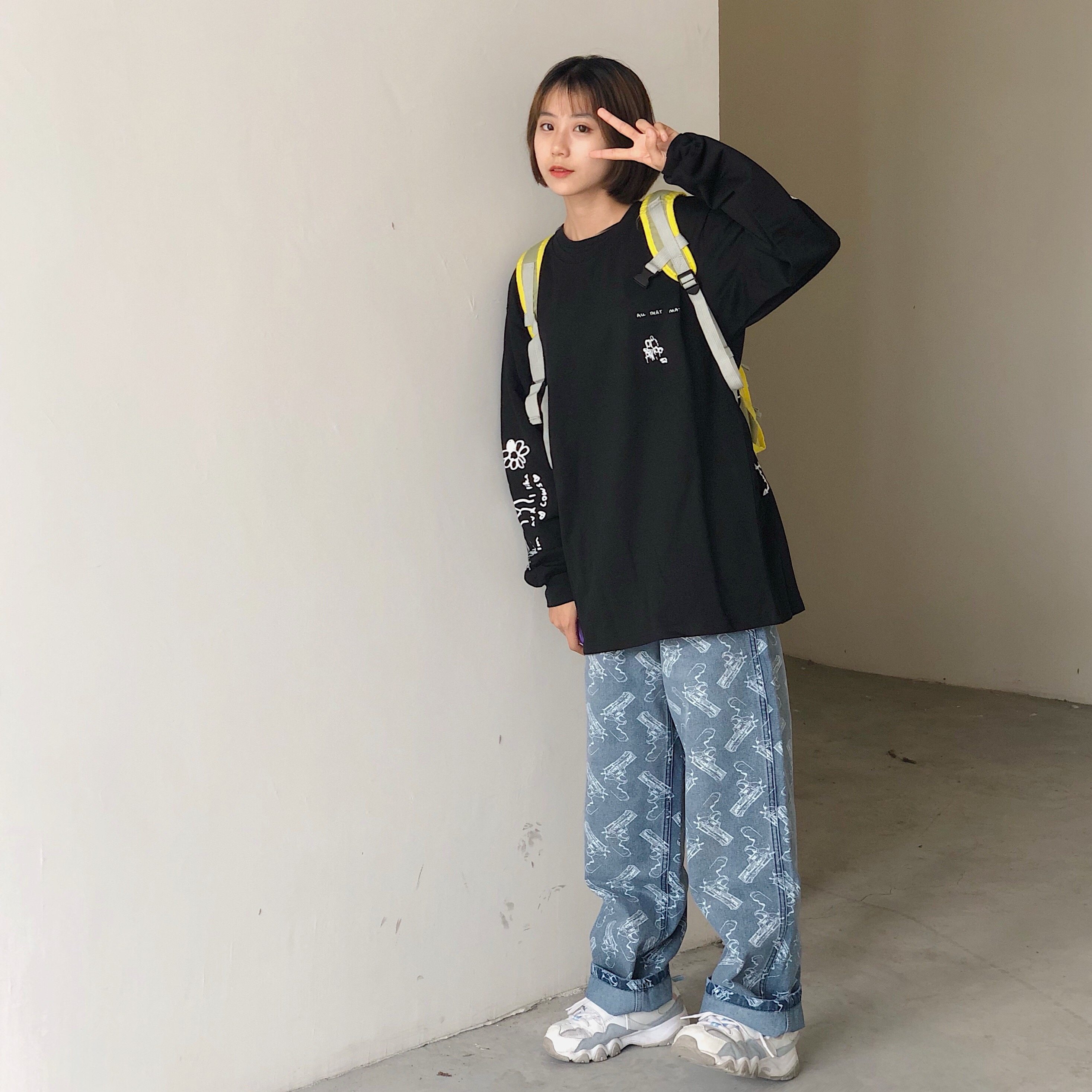 LKSTORE PASET new fashion brand pistol straight jeans men and women retro loose trousers couple