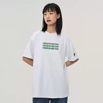 lk store scrap kesven 2021 cotton print work up text short sleeve men and women couples loose tee