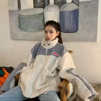 Sight LA2018AW Splice Contrast Drawstring Pocket Lamb Couples Jacket Jacket Jacket