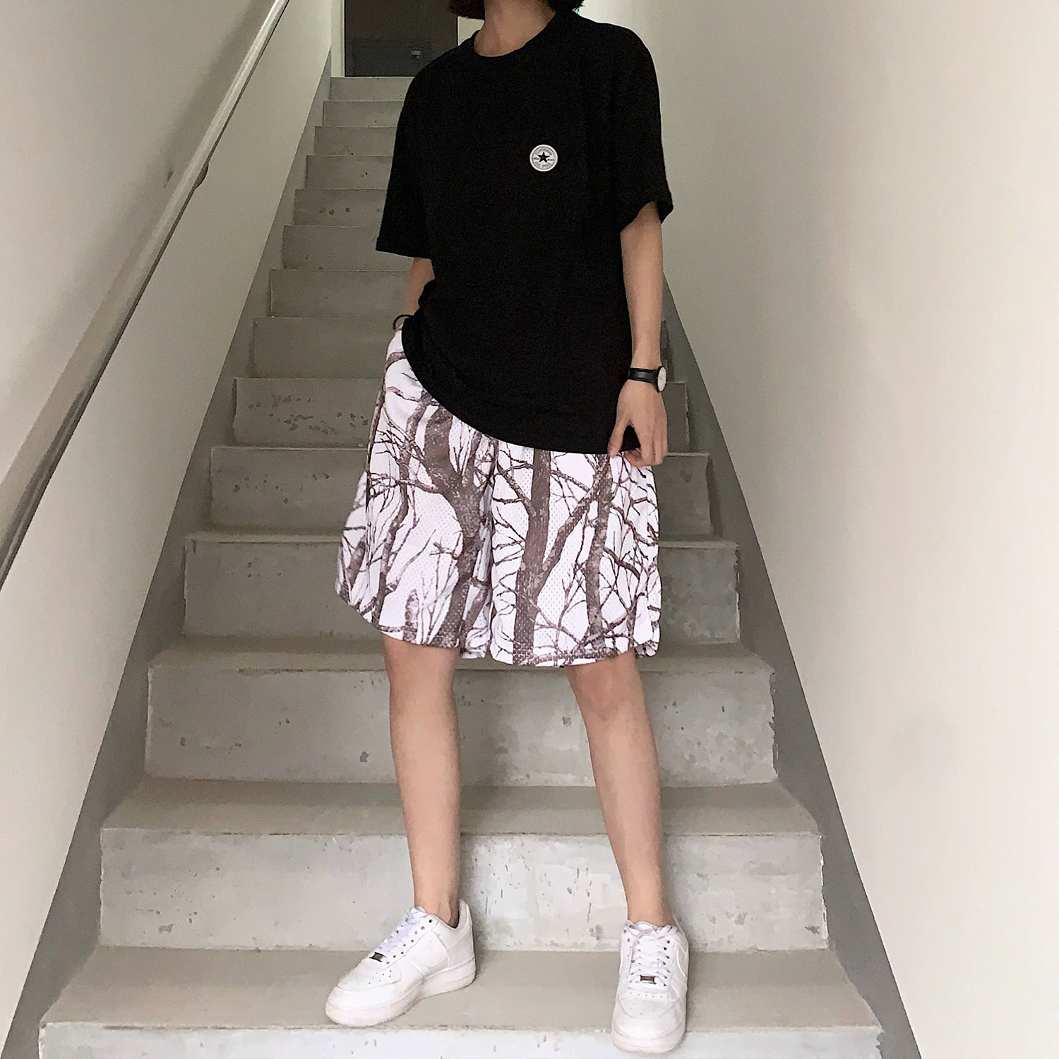 WASSUP18SS ba màu lá chết ngụy trang quần lưới thoáng khí quần short thể thao giản dị cho nam và nữ quần lưới - Quần short